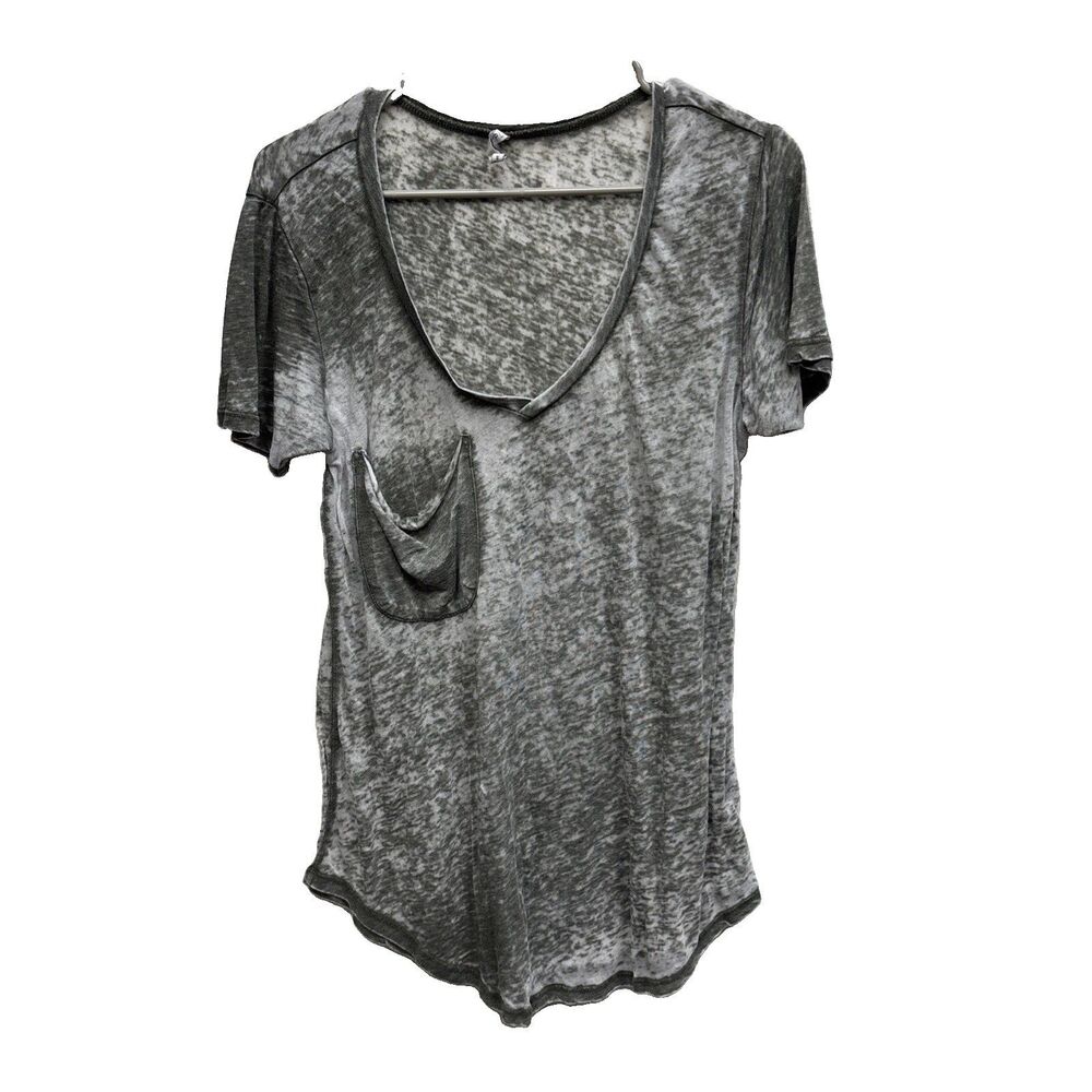 Z SUPPLY Women Top Green Burnout Short Sleeve S Pocket V Neck Cotton Blend